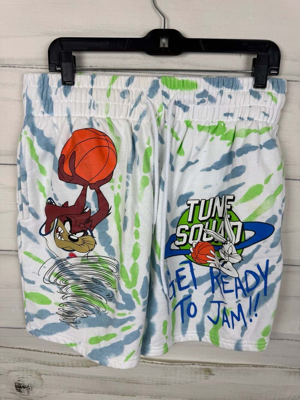 Space Jam Tune Squad Tie-Dye Fleece Shorts Taz and Bugs Bunny - Large